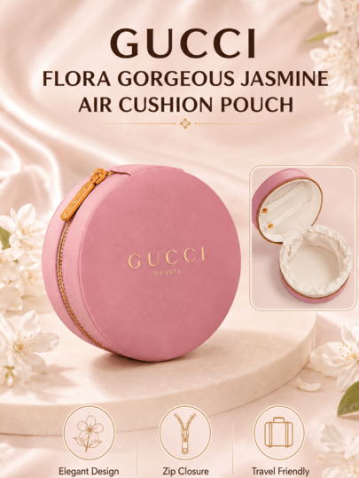 Gucci Dreamy Fragrant Gardenia Kissen Tasche 10CM/3,94IN*10CM/3,94IN, glattes Stoffmaterial, goldener Reißverschluss mit Logo, kompakt und tragbar, multifunktionale Aufbewahrung