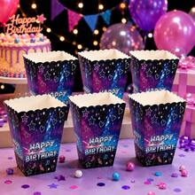 30/60pcs Birthday Popcorn Boxes, Purple Starry Sky Pattern Disposable Paper Candy Snack Boxes, Suitable For Kids, Glowing Music Theme Birthday Party Supplies, Tabletop Decor - Birthday Party Popcorn Boxes - View 4