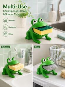 1 buah Tempat Sikat Cuci Piring Berbentuk Katak, Rak Pengering Spons, Rak Penyimpanan Kain Lap, Bahan Plastik - Beraneka warna - View 10