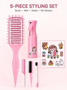 6pcs Comb Set, Fine Mist Spray Bottle, Suitable For Adults And Women, Hair Styling Tool Set, Hair Spray Bottle, Rat Tail Comb, Hairline Brush And Stickers, Perfect For Hair Design And Hairstylists, Perfect Gift For Girls, Back To School - Multicolor - View 4