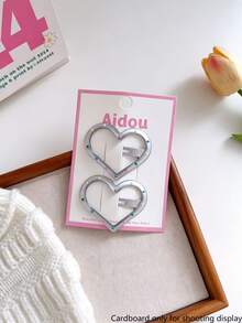 2/3 Pcs Silver Hollow Star Heart Triangle BB Clips, Color Enamel Dainty Hair Barrettes, Versatile Hair Accessories For Girls & Students - Multicolor - View 7