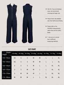 Women's Fashion Gray Wide Leg Jumpsuit Long Casual Woven Fabric Spaghetti Strap Luxury Utility Commuter - Navy Blue - View 8