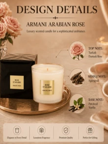 Giorgio Armani Armani 高定私藏香氛蠟燭，阿拉伯玫瑰，居家香氛，精緻裝飾，奢華香氛，細節優雅，適合送禮，精煉燃燒，化妝台裝飾，浴室氛圍 - 阿拉伯玫瑰 - 查看 6