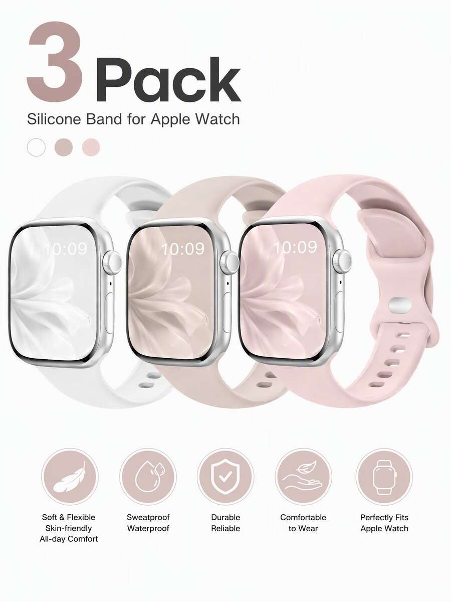3件組中性時尚蘋果矽膠錶帶，適用於 38/40/41/42/44/45/49mm Ultra/SE/8/7/6/5/4/3/2/1