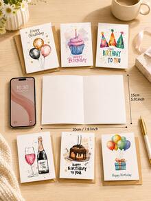 12pcs Birthday Greeting Cards With Envelopes (6 Cards + 6 Envelopes), Unique Blessing Cards, Decorative Birthday Wishes, Suitable For Christmas, Holidays, Anniversaries, Thank You, Perfect For Family, Friends And Colleagues - Type a - View 4