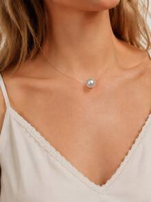 GLIMMER GI 1pc Women's S925 Sterling Silver Low-Allergy Fashion Necklace, Faux Pearl Transparent Fishing Line Pendant Collarbone Chain, Minimalist Elegant Niche High-End New Style, Suitable For Daily Wear/Vacation/Date/Birthday Gift[Gift Box Included] - 1cm/0.39in - View 7