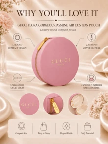 Gucci Dreamy Fragrant Gardenia Cushion Bag 10CM/3.94IN*10CM/3.94IN, Smooth Fabric Material, Gold Zipper With Logo, Compact And Portable, Multi-Functional Storage - Pink - View 5