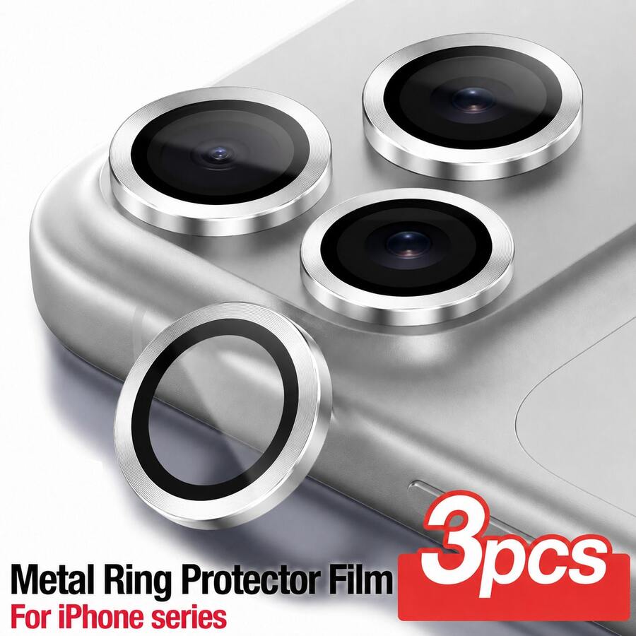 CASECOPS 1Set/3Pcs Silver Camera Protector Compatible With IPhone 17/16/14/15 Plus/15 Pro Max, 15 Pro Max/15Pro/14Pro/13/12, Ultra-Tough HD,1:1 Invisible Fit, Case Friendly - 3PCS - View 1
