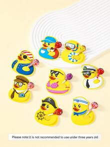 48PCS Cute Little Yellow Duck Lollipop Decoration Cards, 8 Styles Cartoon Sailor Pirate Beach Duck Candy Holders, Suitable For Birthday, Summer, Pool, Nautical Theme And Celebration Party Decorations - Yellow - View 5