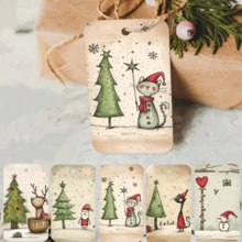 50pcs Festive Christmas Gift Tags With Hemp Rope - Cute Cat, Santa, Snowman, Reindeer & Xmas Tree Designs Holiday Hanging Labels For Presents, Gift Wrapping & Party Favor Decorations - Multicolor - View 2