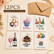 12pcs Birthday Greeting Cards With Envelopes (6 Cards + 6 Envelopes), Unique Blessing Cards, Decorative Birthday Wishes, Suitable For Christmas, Holidays, Anniversaries, Thank You, Perfect For Family, Friends And Colleagues - Type a - View 5