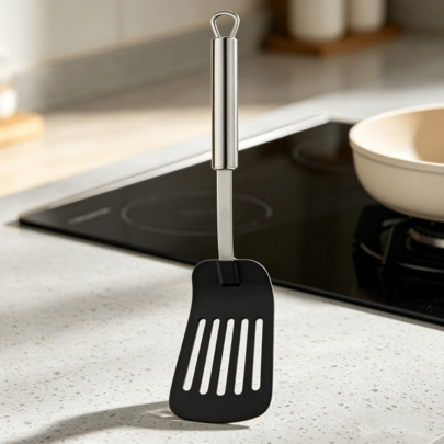 Household Non-Stick Spatula, 32.2 Cm, Semi-Matte Stainless Steel Handle And Plastic Tip, Heat-Resistant, Easy To Clean, Kitchen Utensil