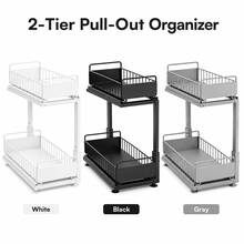 2 Tier Under Sink Organizer, Metal Pull Out Sliding Drawer Rack, Cabinet Storage Shelf For Kitchen Bathroom, Black White Grey - View 4