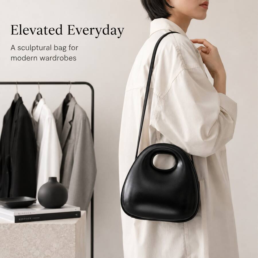 New INS Egg-Shaped Fashion Small Round Bag, Shoulder Handbag, Crossbody Bag, Creative Bag For Women And Students - Black - View 1
