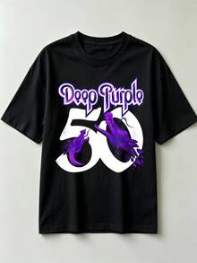 Deep Purple 50th Anniversary Graphic T‑Shirt Unisex 100% Cotton Classic Rock Band Print Tee Casual Street Short Sleeve Tops - Black - View 4
