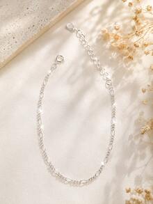 1pc 925 Sterling Silver Fine Figaro Chain Anklet Bracelet, Adjustable Chain Bracelet, Elegant Jewelry Gift Suitable For Women And Girls - Anklets - View 4