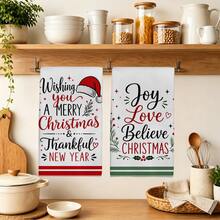 2PCS Kitchen Towels Minimalist Christmas Blessing Print 40*60cm Simple Style Rectangular Microfiber Kitchen Towels, Dish Cloths, Tablecloths, Hand Towels, Bathroom Kitchen Decor, Christmas Home Decor, Neighbor Housewarming Gift, Perfect For Kitchen And Bathroom Use, Suitable For Housewives And Family Gatherings Gift, High Cost-Performance, Household Essential - White - View 8