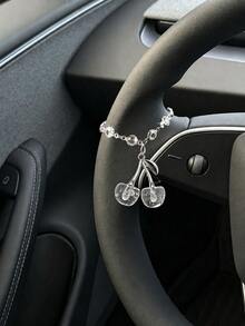 1pc Cute Cherry Steering Wheel Decorative Chain, Adjustable Rhinestone Heart-Shaped Beaded Pendant, Shiny Car Steering Wheel Hanging Ornament, Sweet Car Interior Decoration Accessory, Suitable For Women - A - View 10
