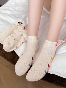 5 Pairs Women's Polka Dot Yarn Short Socks, Fashionable Cute Cartoon Pattern, Spring/Summer Sweat-Absorbent Breathable Casual Sports Socks - Multicolor - View 3