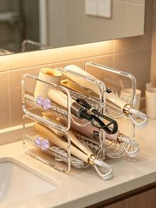 Clear Bow Acrylic Hair Tool Storage Rack, Desktop Organizer For Curling Wand, Flat Iron, Hair Straightener Brush, Bathroom Vanity Counter Storage Holder Box For Hair Styling Appliances - Multicolor - View 2