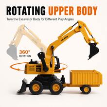 1 Set Engineering Excavator Toy, With Detachable Dump Trailer, Movable Excavator Arm, Rotating Body And Rolling Wheels, Suitable For Children 3 Years And Above Manual Engineering Vehicle Toy Set - Excavator & Trailer Set - View 5