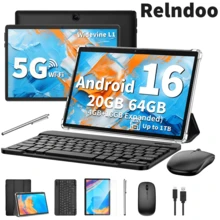 Relndoo Android 16 Tablet, 20GB (4GB+16GB)RAM + 64GB ROM, 10.1 Inches,  2-in-1 Tablet, Supports WiFi, GPS, Wireless Connection,6000mAh Battery, Wi-F - Schwarz - Übersicht 1