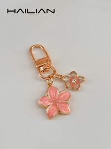 HAILIAN 1pc Alloy Material Cherry Blossom Shaped Keychain, Lightweight And Elegant Cherry Blossom With Square Tag, Suitable For Bag Pendant, Car Keychain, Couple Birthday Holiday Gift - Pink - View 5