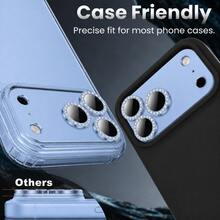 CASECOPS HD 相機螢幕鋼化玻璃保護貼，相容 iPhone 18 Pro Max/18 Pro，9H 硬度，霧面金屬質感，超薄玻璃，附鑽飾裝飾，防刮耐磨，易安裝，抗眩光，3D 立體，全螢幕相機保護，相容手機殼 - 淺藍色 - 查看 6