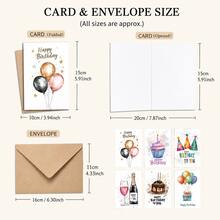 12pcs Birthday Greeting Cards With Envelopes (6 Cards + 6 Envelopes), Unique Blessing Cards, Decorative Birthday Wishes, Suitable For Christmas, Holidays, Anniversaries, Thank You, Perfect For Family, Friends And Colleagues - Type a - View 6
