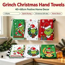 The Grinch 1pc The Green Monster Print Hand Towel, 40*60cm Multiple IP Patterns Available, Soft And Durable For Kitchen Wiping, Tableware Cleaning, Christmas Holiday Home Decor, Suitable For Christmas Gatherings, Party Decoration, Also As Holiday Gift - Multicolor - View 1