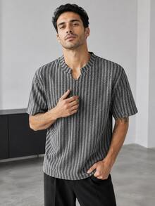 3pcs Men's V-Neck Short Sleeve T-Shirts, Dog Tooth Striped Texture, Breathable Knit Fabric, Minimalist Comfortable Casual Style, Ideal For Summer Commute And Dating - Multicolor - View 11