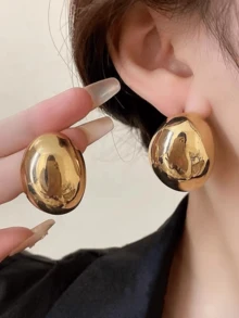 1 par de pendientes de aro metálicos exagerados para mujer, diseño único - Dorado - Ver 2