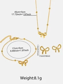 3 件套优雅不锈钢蝴蝶结装饰首饰套装，简约时尚，适合日常佩戴/送礼 - 項鍊套裝 - 查看 2