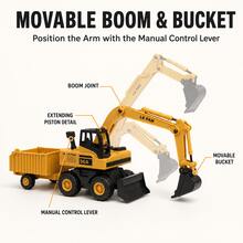1 Set Engineering Excavator Toy, With Detachable Dump Trailer, Movable Excavator Arm, Rotating Body And Rolling Wheels, Suitable For Children 3 Years And Above Manual Engineering Vehicle Toy Set - Excavator & Trailer Set - View 6