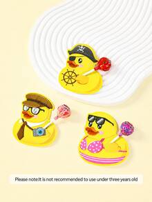 48PCS Cute Little Yellow Duck Lollipop Decoration Cards, 8 Styles Cartoon Sailor Pirate Beach Duck Candy Holders, Suitable For Birthday, Summer, Pool, Nautical Theme And Celebration Party Decorations - Yellow - View 2