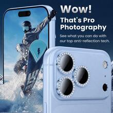 CASECOPS HD 相機螢幕鋼化玻璃保護貼，相容 iPhone 18 Pro Max/18 Pro，9H 硬度，霧面金屬質感，超薄玻璃，附鑽飾裝飾，防刮耐磨，易安裝，抗眩光，3D 立體，全螢幕相機保護，相容手機殼 - 淺藍色 - 查看 5