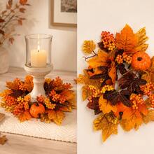 Autumn Harvest Pumpkin Wreath, 15 Inch Artificial Maple Leaf Wreath With Orange Pumpkins And Berries, Suitable For Front Door, Wall And Fireplace Decoration - Pumpkin Berries - View 12