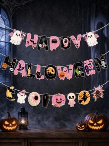 1 Set Baby Halloween Party Paper Banner, Cartoon Pumpkin Ghost Bat Hanging Decoration, Suitable For Baby Birthday Party And Holiday Scene Decor - Multicolor - View 7