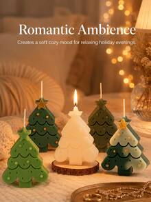 Christmas Tree Shaped Scented Candle, Holiday Christmas Decor Fragrant Candle, Cute Tree-Shaped Candle Ornament, Suitable For Holiday Table, Home Bedroom, Bookshelf Decoration, Creative Christmas Gift - Multi-color - View 6
