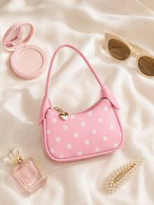 XD Mini Compact Girls Polka Dot Underarm Bag, Cute Crescent Moon With Star Pattern Mini Handbag, Vintage Polka Dot Style, Suitable For Storing Children's Small Items, Underarm And Handheld Dual Modes, Perfect Gift For Valentine's Day And Halloween For Kids - Multicolor - View 7