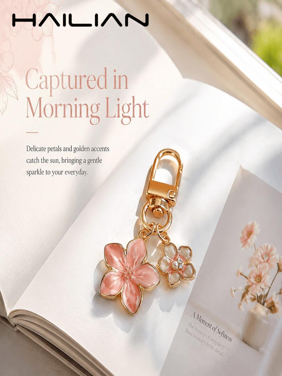 HAILIAN 1pc Alloy Material Cherry Blossom Shaped Keychain, Lightweight And Elegant Cherry Blossom With Square Tag, Suitable For Bag Pendant, Car Keychain, Couple Birthday Holiday Gift