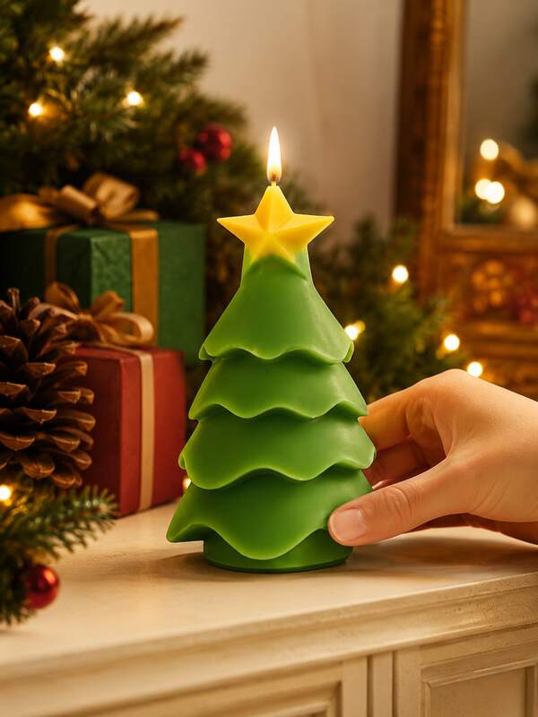 3D Wavy Layer Christmas Tree Silicone Candle Mold, Christmas Tree Sculpture Mold With 3D Star Top, DIY Aromatherapy Candle Plaster Diffuser Stone Epoxy Resin Winter Holiday Table Decor Mold