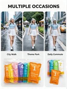 7pcs/1set Disposable Waterproof Rain Poncho, 7 Colors, Lightweight Hooded Raincoat, Unisex, Portable Emergency Rain Gear, Holiday Essential, Camping Essential, Travel Essential, Beach Essential, Suitable For Theme Parks, Concerts And Hiking - Multicolor - View 8