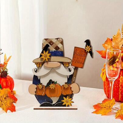 [Autumn Limited]2D Flat Wooden Ornament, Cute Pumpkin & Sunflower Decor, Home Desktop Craft, Thanksgiving & Halloween Atmosphere Decor, Office Desk Ins Style Small Ornament, Housewarming Gift, Pastoral Style Photo Prop, Hand-Painted Wooden Art