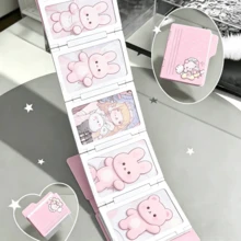 Portable Flip Chain Mini Photo Card Album, Cute Cartoon Sticker Decorated Mini Photo Card Storage Book, Pocket Size Idol Collection Card Storage Book - A - View 2