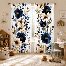 2pcs Blue & White Watercolor Floral Pattern Semi-Sheer Bedroom Curtains, 90GSM Polyester Semi-Transparent Privacy Protection, Elegant Style Living Room Curtains, Kitchen Curtains, Suitable For Home, Room, Kitchen Partition Or Decoration, Rod Pocket Design Easy Installation, Quick Dry, Washable, Fade-Resistant, Lightweight Removable Curtains - Multicolor - View 8
