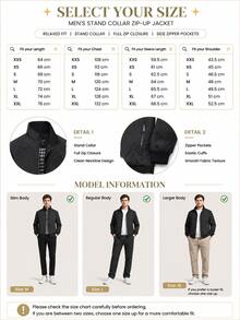 Men's Stand Collar Zipper Pocket Outdoor Jacket Black Spring Sports - Black - View 6