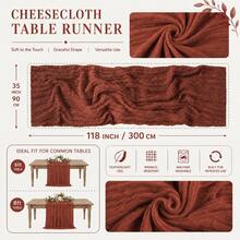 12pcs Clay Color Gauze Table Runner, 35*120 Inch Sheer Table Runner, Semi-Transparent Pleated Bohemian Country Style Table Runner, Suitable For Wedding Party, Baby Shower, Birthday, Bridal Shower, Thanksgiving, Friendsgiving, Engagement Party, Home Decor - Rust Red - View 4