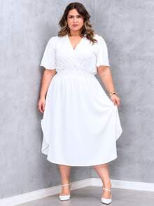 Duna Women's Plus Size Wrap Midi Dress With Short Sleeves - 查看 2