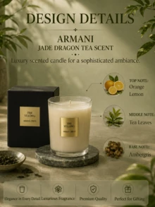 Giorgio Armani Armani Private Collection Scented Candle, Jade Dragon Tea Scent, Home Fragrance, Exquisite Decor, Luxury Fragrance, Elegant Details, Perfect For Gifting, Clean Burn, Coffee Table Decor, Study Ambience - Jade Dragon Tea Aroma - View 6